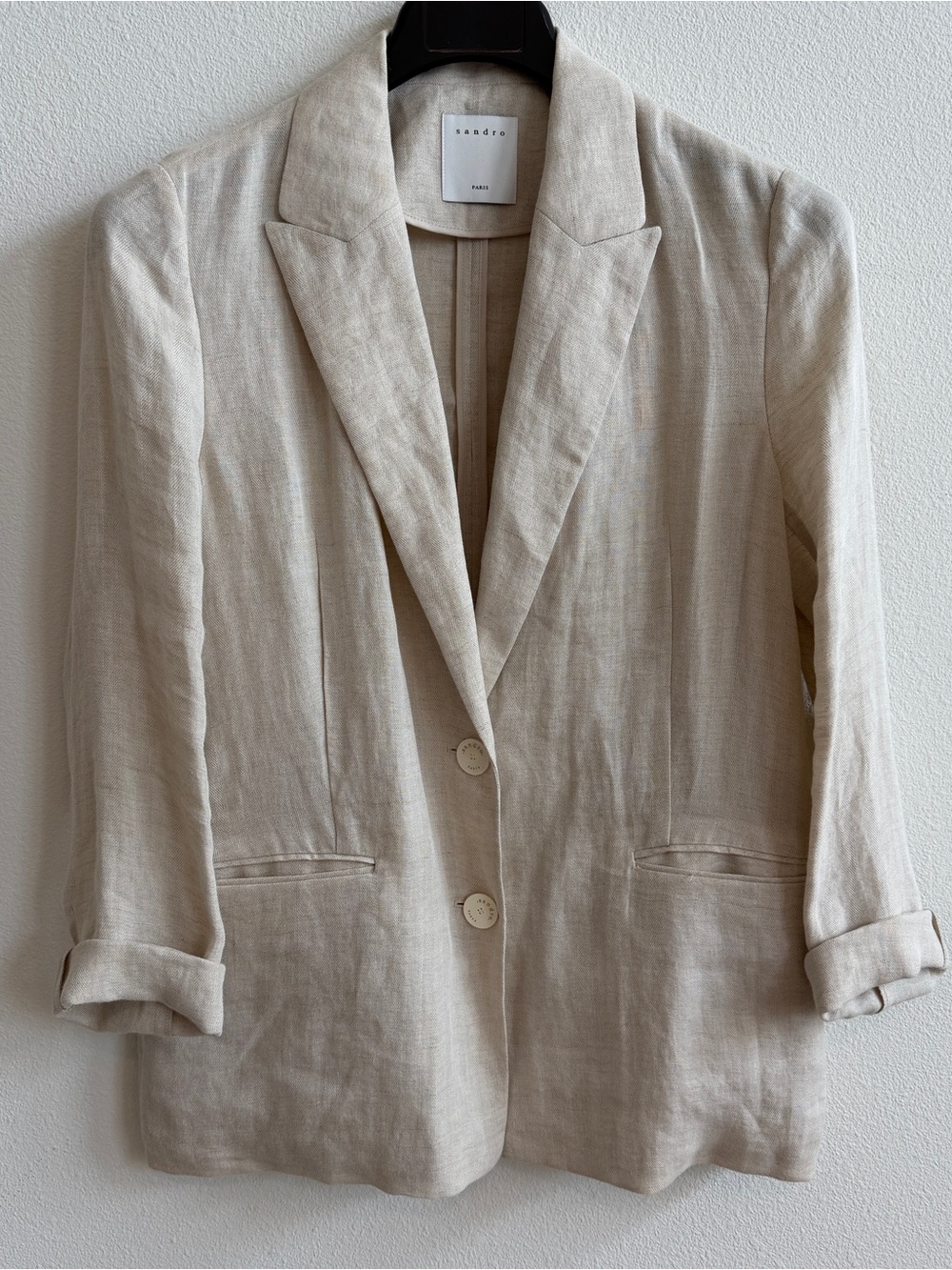 Sandro Light Beige 100% Linen Blazer